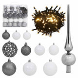 Vidaxl 120-part Christmas ball set with peak and 300 LEDs white and gray