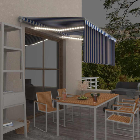 Vidaxl luifel ręcznie rozszerzona wałka w roletach LED 3x2,5 m niebieska biała
