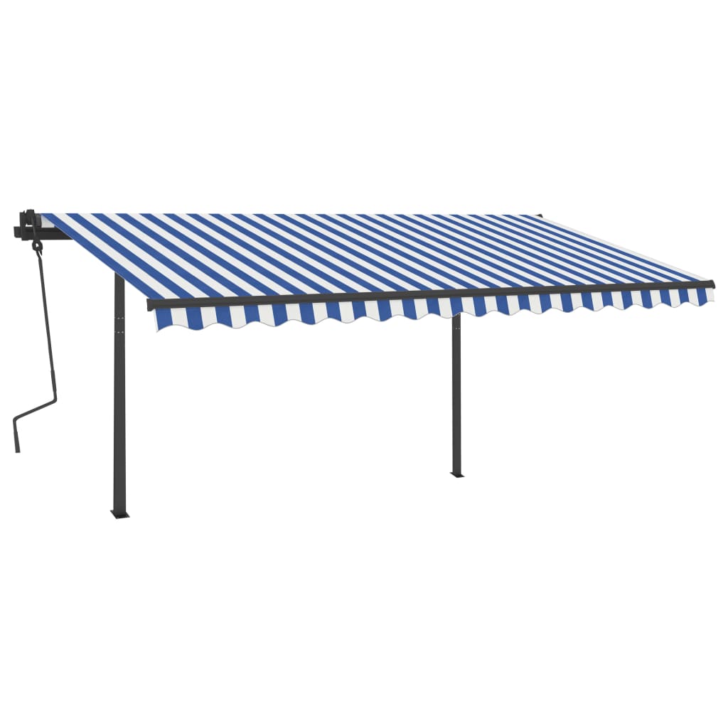 Vidaxl Luifel manually extendable with posts 4.5x3.5 m blue and white