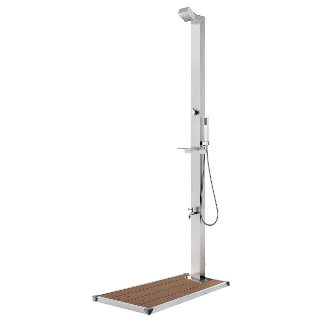 Douche extérieure Vidaxl avec base brune 225 cm en acier inoxydable