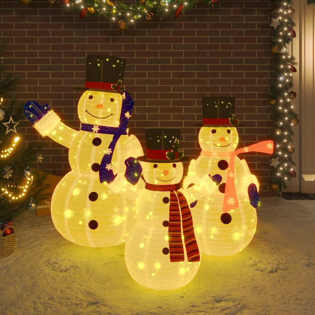 VidaXL Decoratieve sneeuwpoppenfamilie LED luxe stof