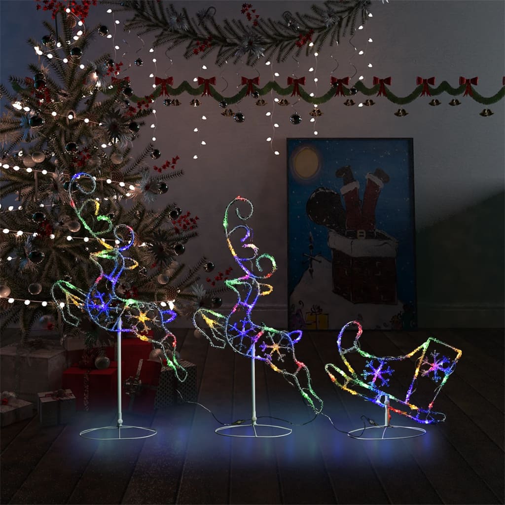 Vidaxl Decoration Reindeer e slitta 260x21x87 cm Acrilico multilorato