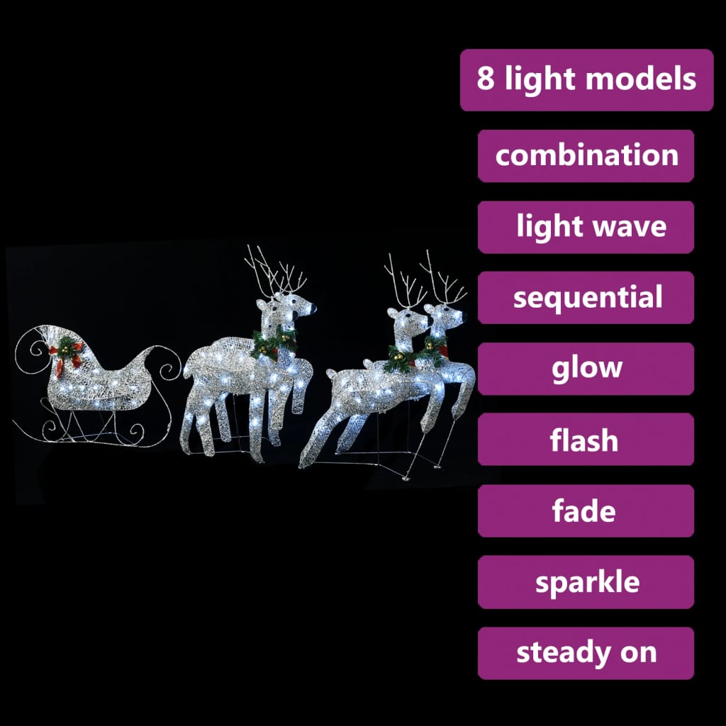 VidaXL Buitenkerstversiering rendieren en slee 100 LED's zilverkleurig