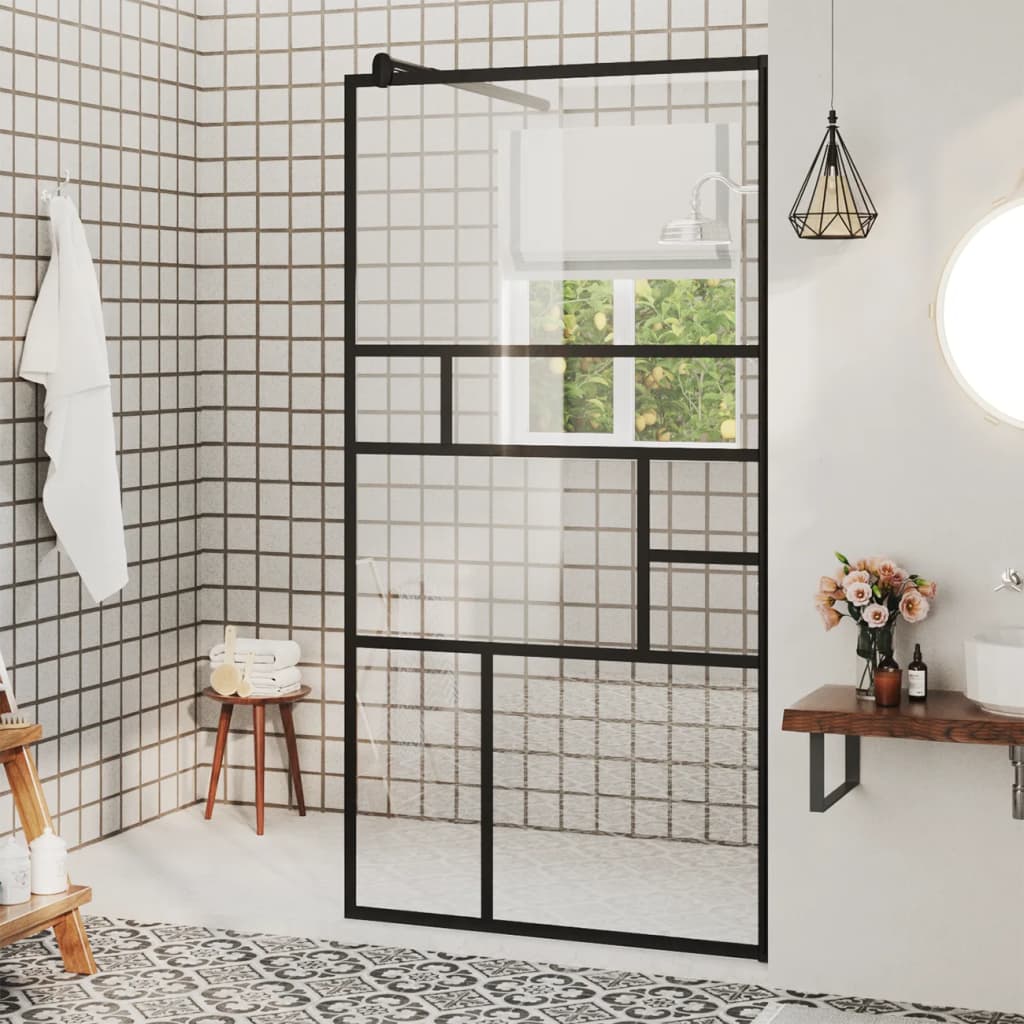 Vidaxl Walk-in Showning Wall 80x195 cm ESG-Glas Transparent and Black