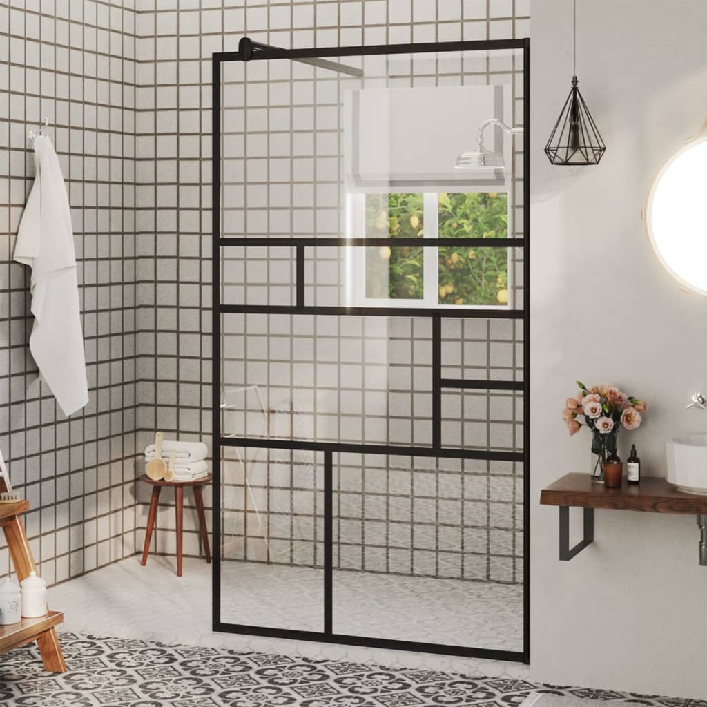 Vidaxl Walk-In Shower Wall 90x195 cm ESG-Glas transparente y negro