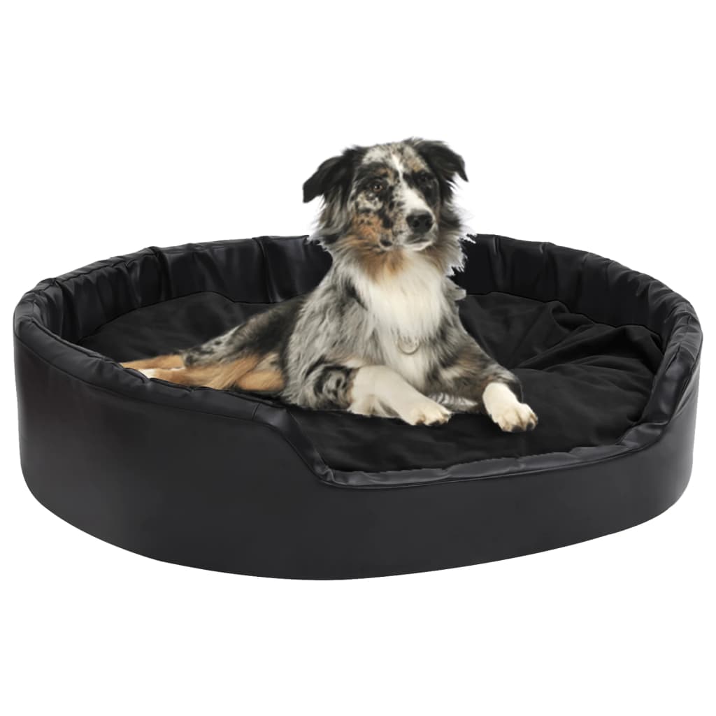 Vidaxl Hond Basket 99x89x21 cm Plush a kënschtlech Lieder schwaarz