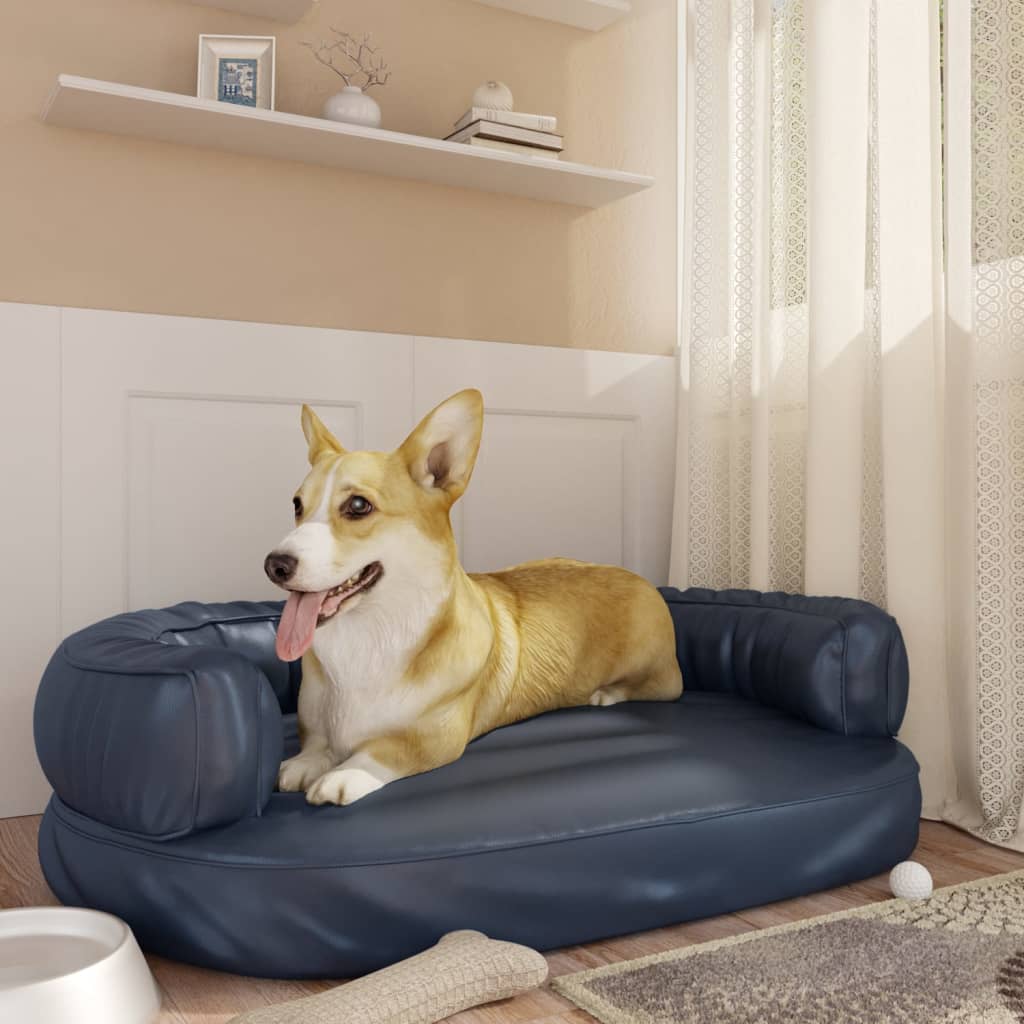 Vidaxl Dog Basket mousse ergonomique 88x65 cm en cuir artificiel bleu foncé