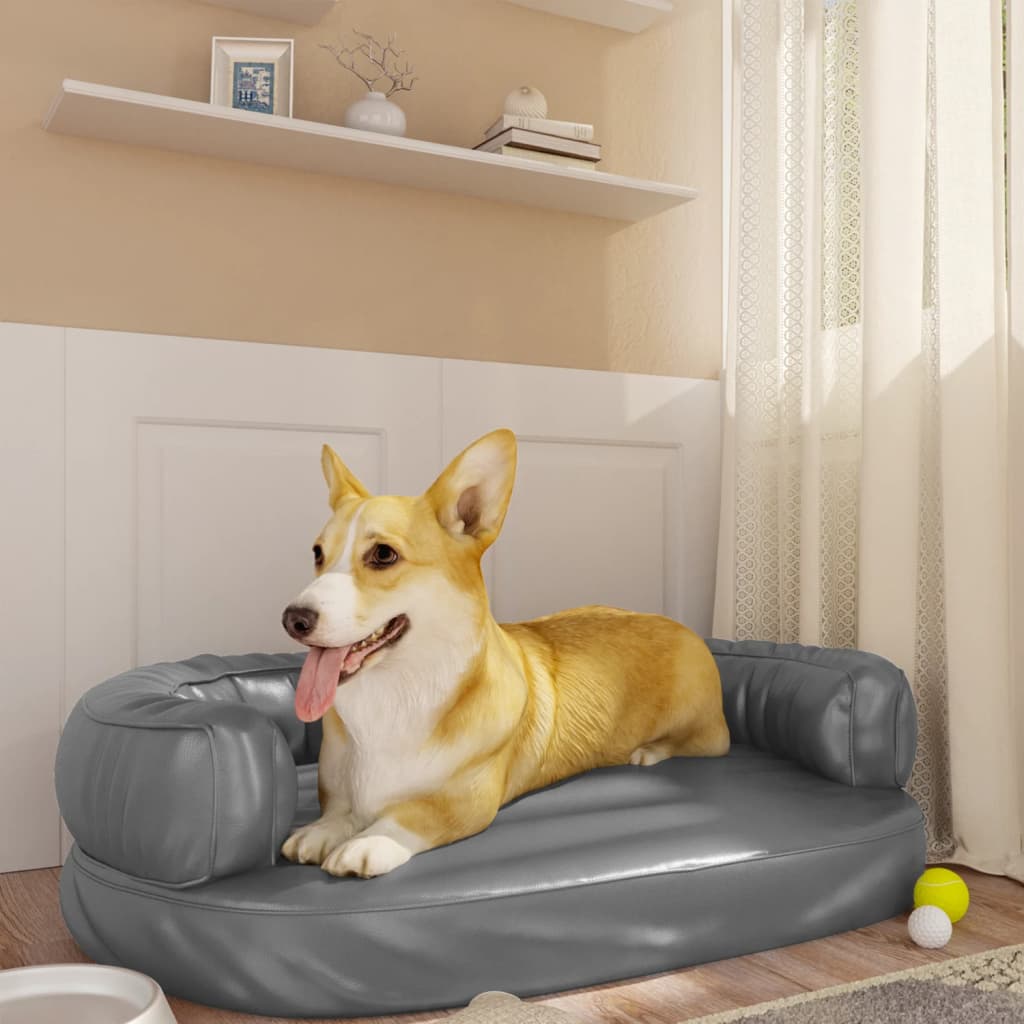 Vidaxl Hond Kuerf mat ergonomesche Schaum 75x53 cm kënschtlech Lieder Grey