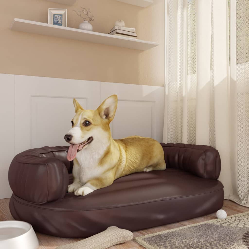 Vidaxl Dog Panier avec mousse ergonomique 88x65 cm en cuir artificiel marron