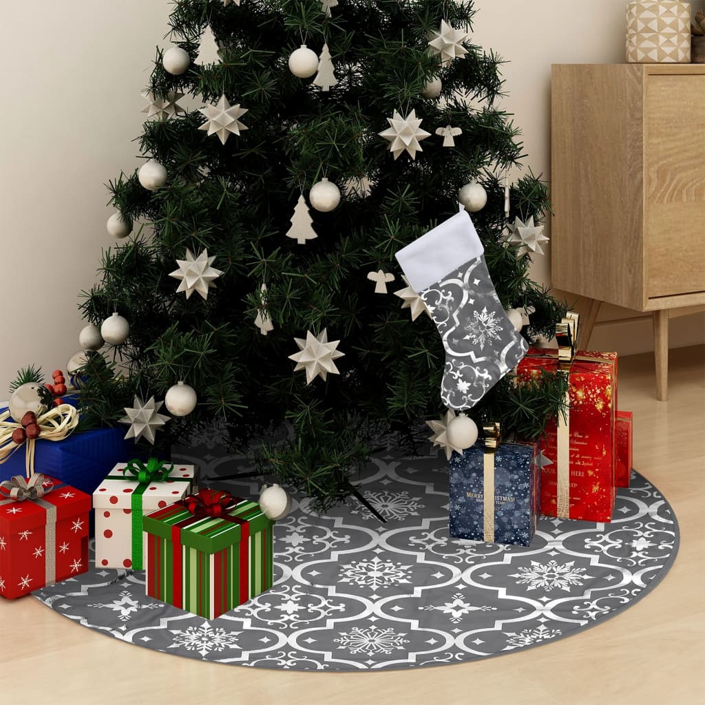 Vidaxl Christmas tree skirt luxury with sock 90 cm fabric gray