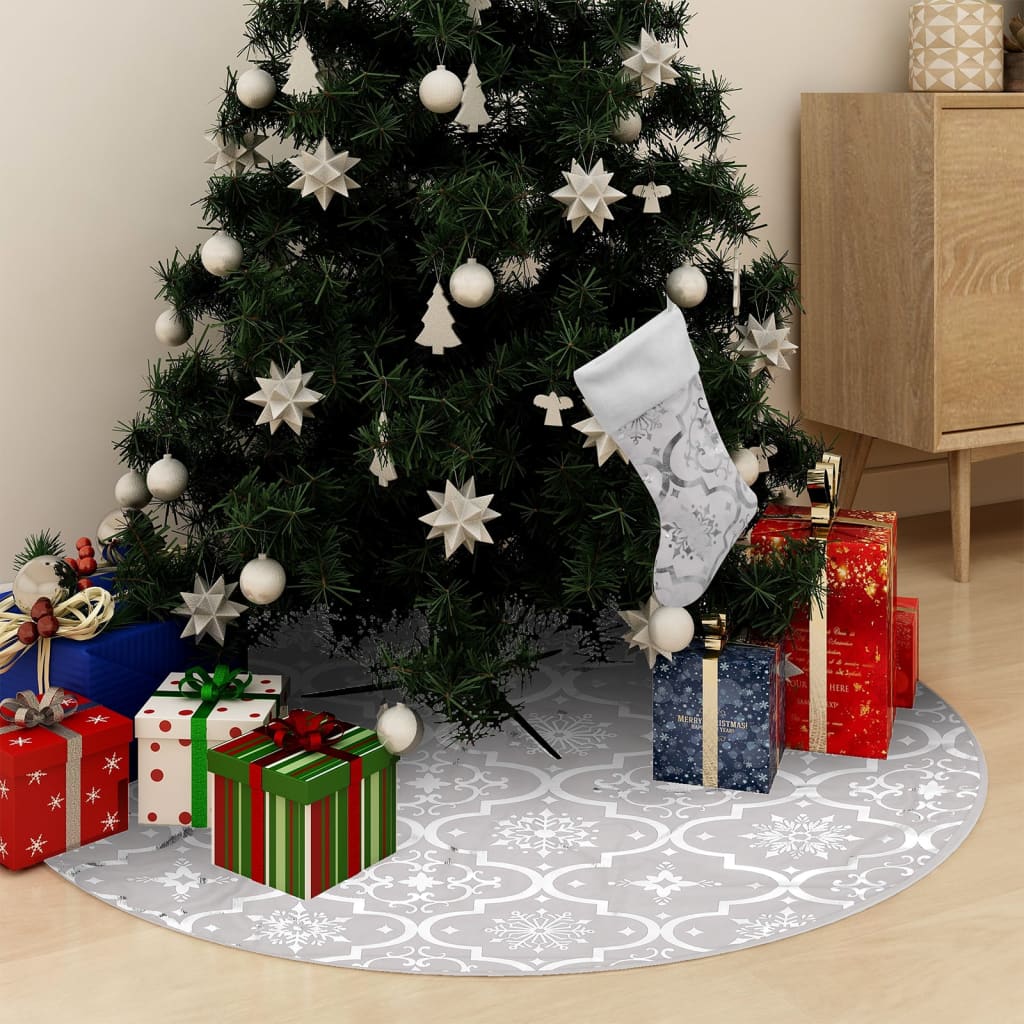 Vidaxl Jupe d'arbre de Noël luxe avec chaussette 122 cm tissu blanc