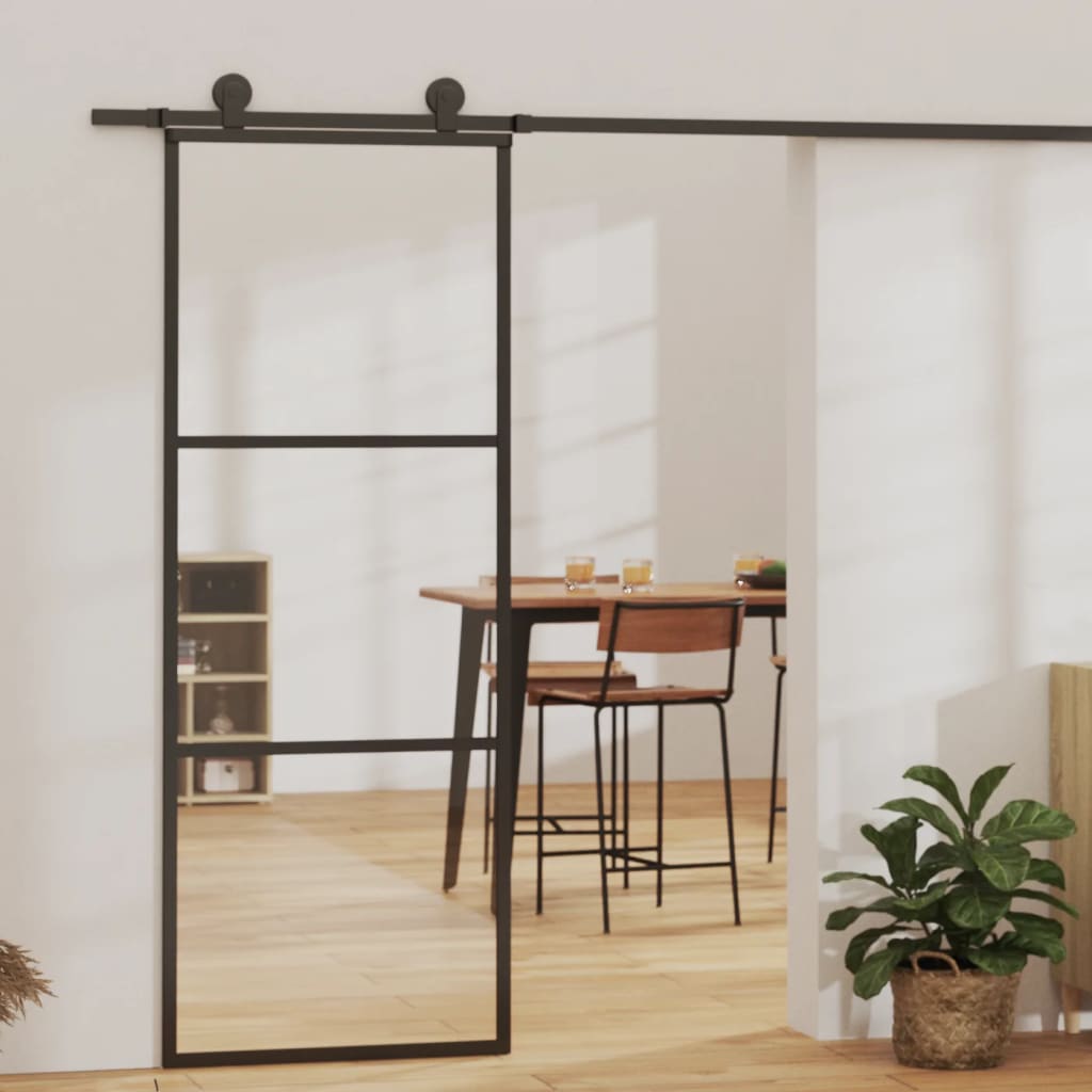 Porta scorrevole Vidaxl 76x205 cm vetro eSG e nero in alluminio