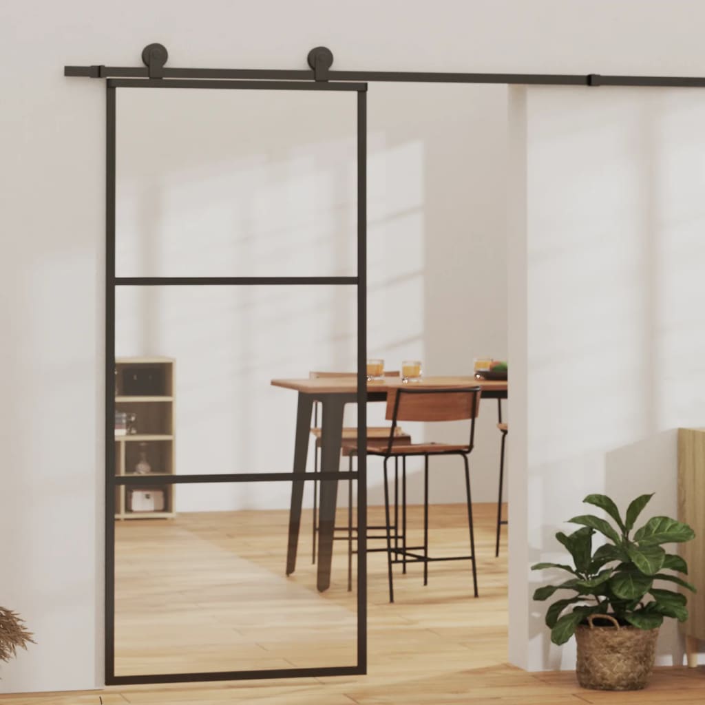 Vidaxl skydedør 90x205 cm ESG glas og aluminium sort