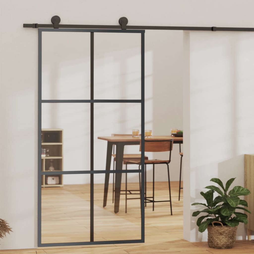 Vidaxl Schiebetür 102x205 cm ESG -Glas und Aluminiumschwarz