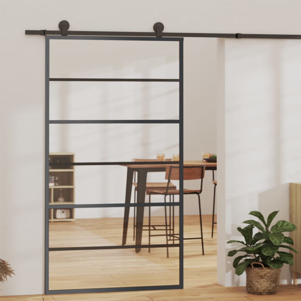 Vidaxl skydedør 102x205 cm ESG glas og aluminium sort