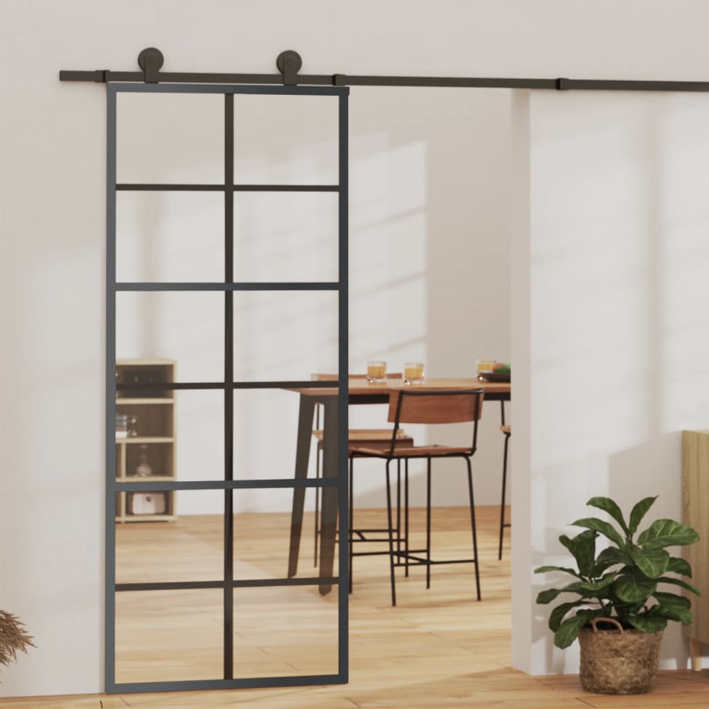 Porta scorrevole Vidaxl 76x205 cm vetro eSG e nero in alluminio