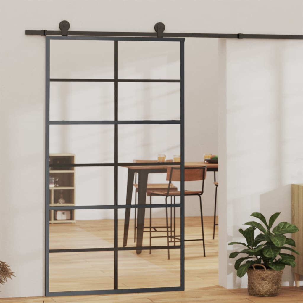 Vidaxl skydedør 102x205 cm ESG glas og aluminium sort