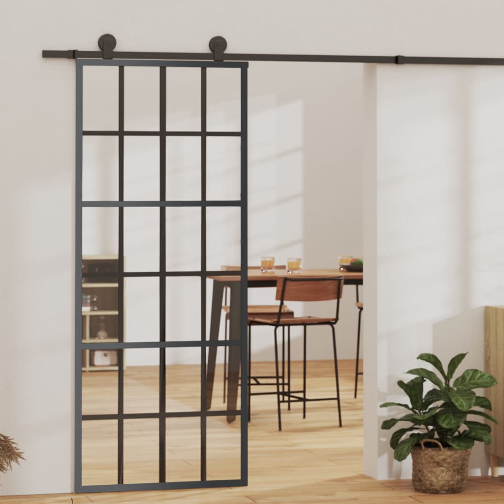 Puerta corredera de Vidaxl 76x205 cm de vidrio ESG y negro de aluminio