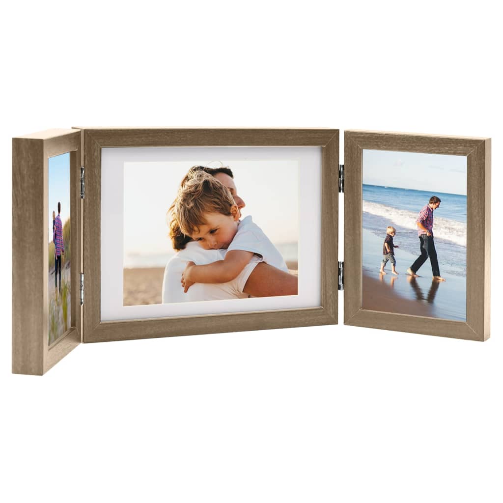 Vidaxl Photo Frame Triptych 22x15 cm+2x (10x15 cm) lysebrun