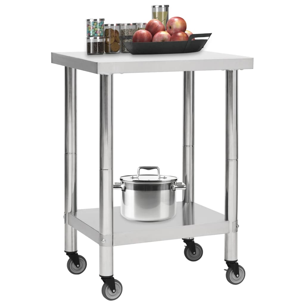 Vidaxl Kitchenwork table with wheels 60x30x85 cm Stainless steel