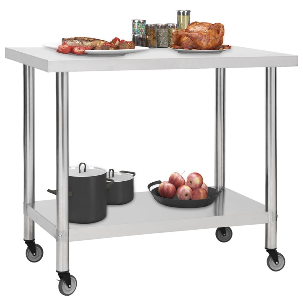 Vidaxl Kitchenwork table with wheels 80x60x85 cm Stainless steel