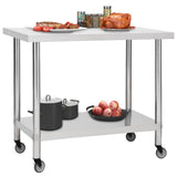 Vidaxl Kitchenwork table with wheels 80x60x85 cm Stainless steel