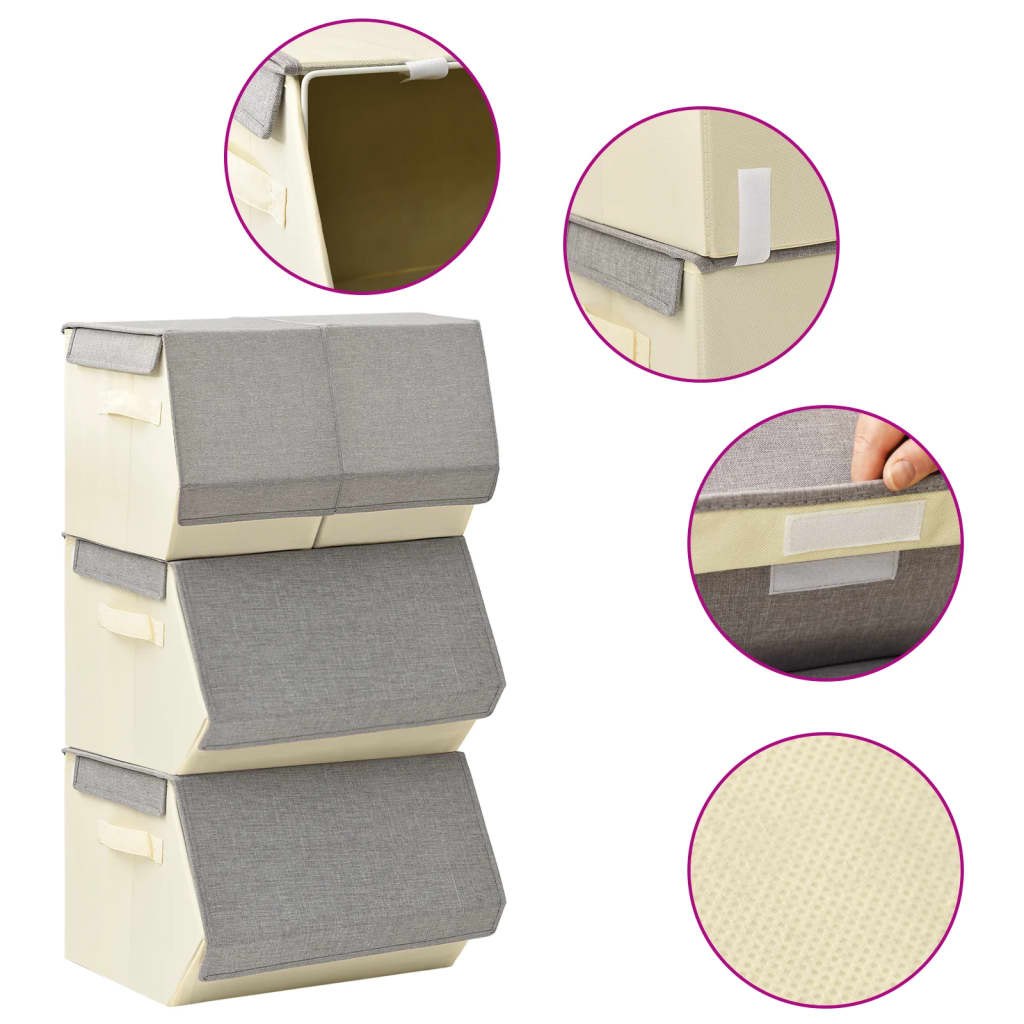 Vidaxl 4-piece storage box set stackable fabric gray and cream-colored