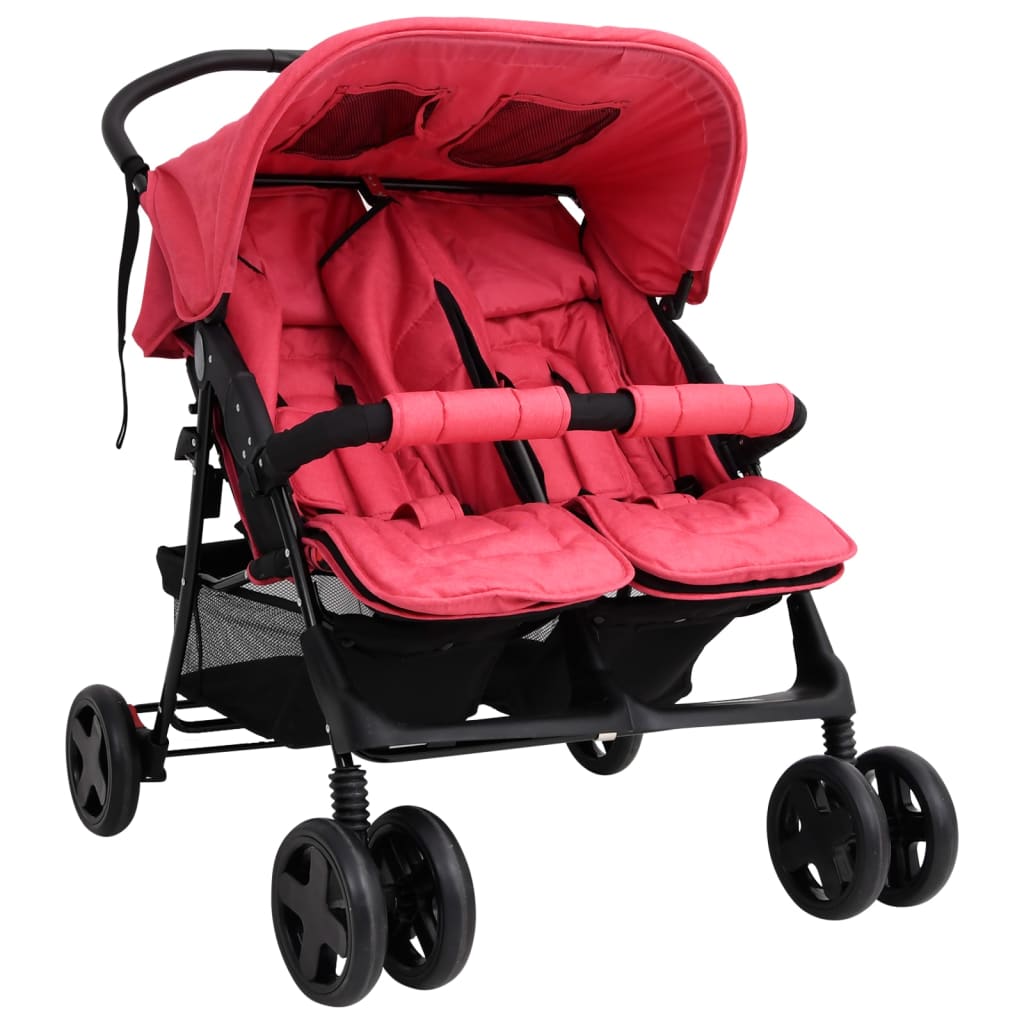 VidaXL Tweelingkinderwagen staal rood