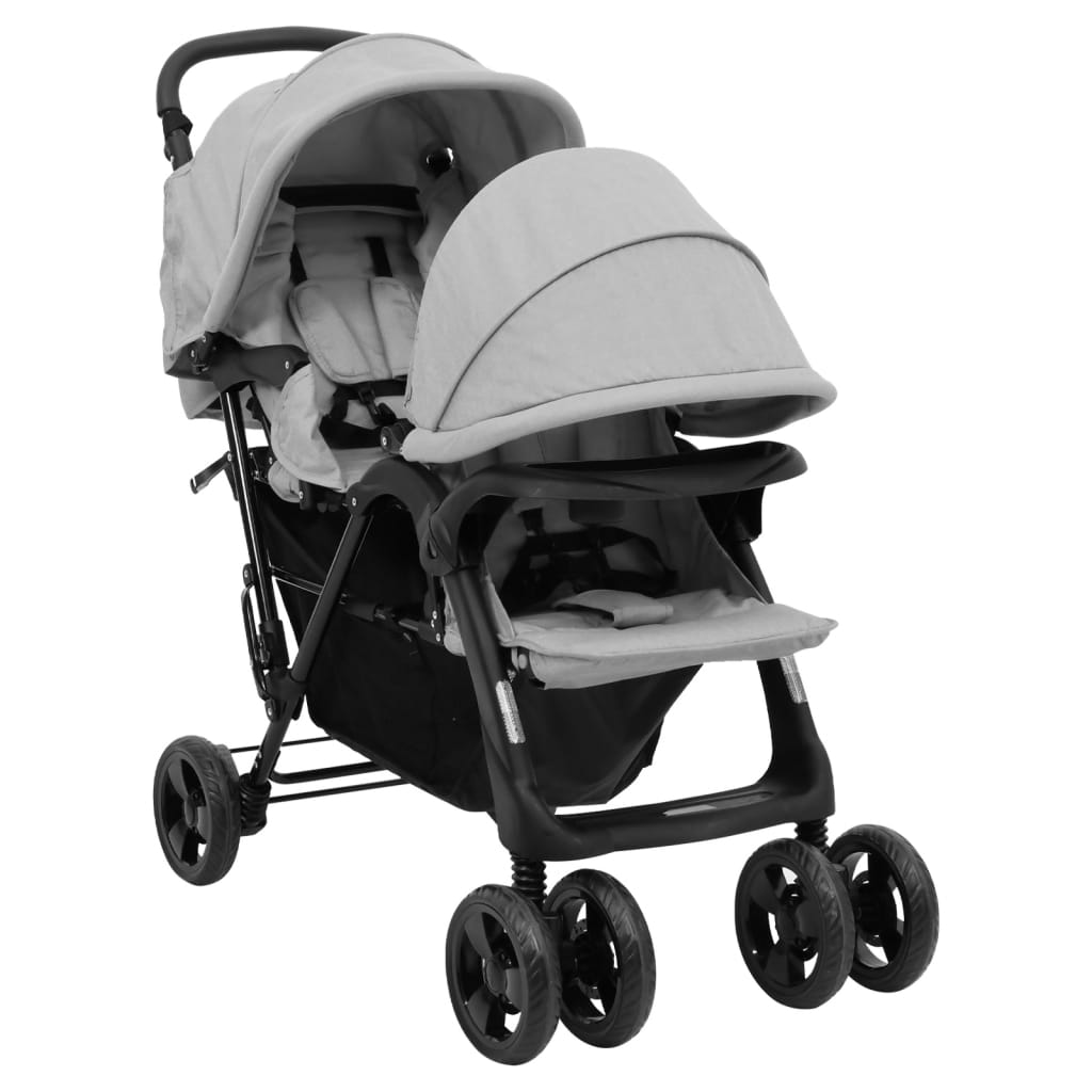 VidaXL Tweelingkinderwagen tandem staal lichtgrijs