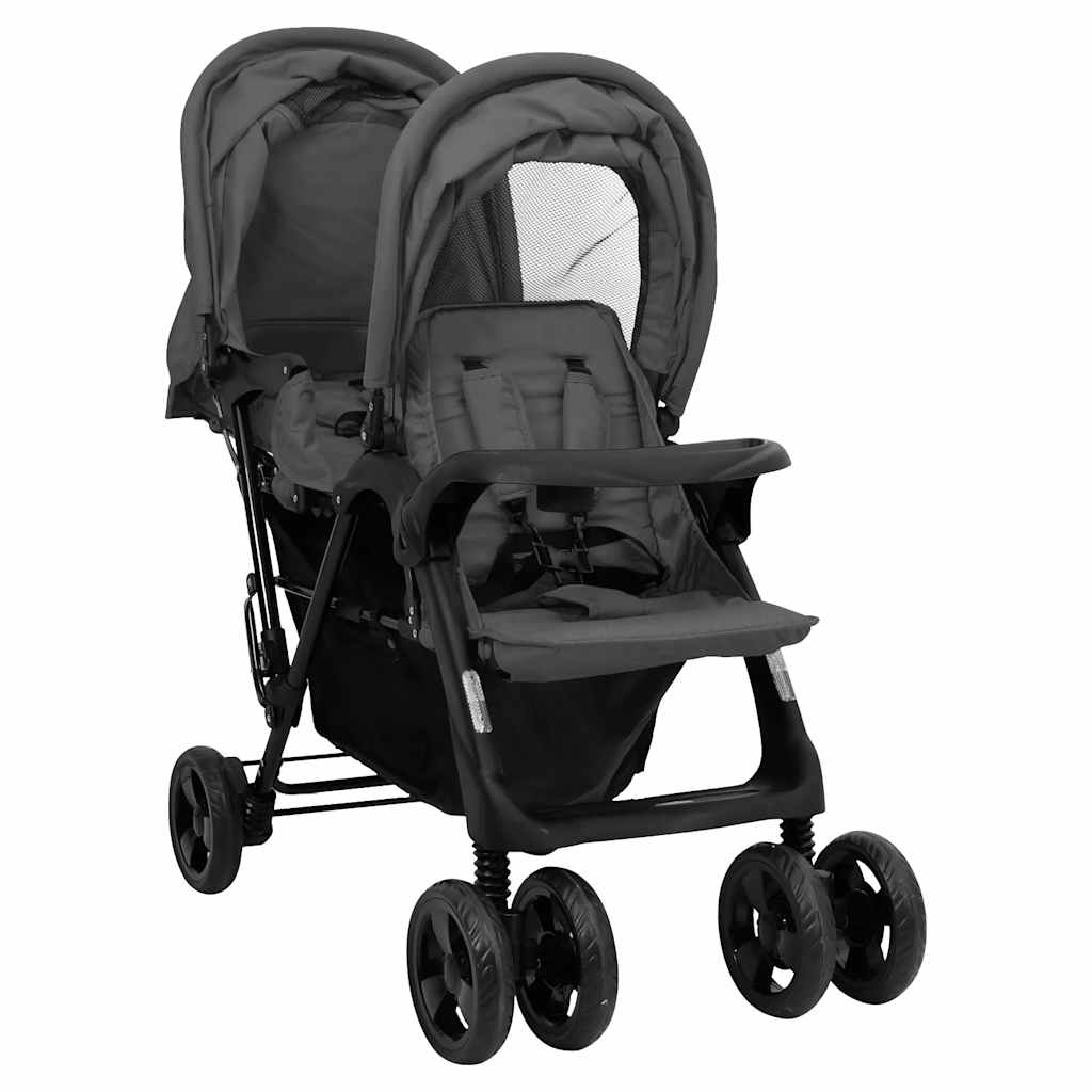 Vidaxl Twin Children Tandem Steel Dark Gray