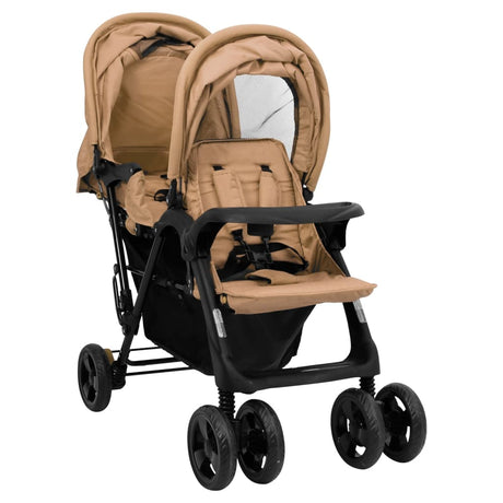 VidaXL Tweelingkinderwagen tandem staal taupe