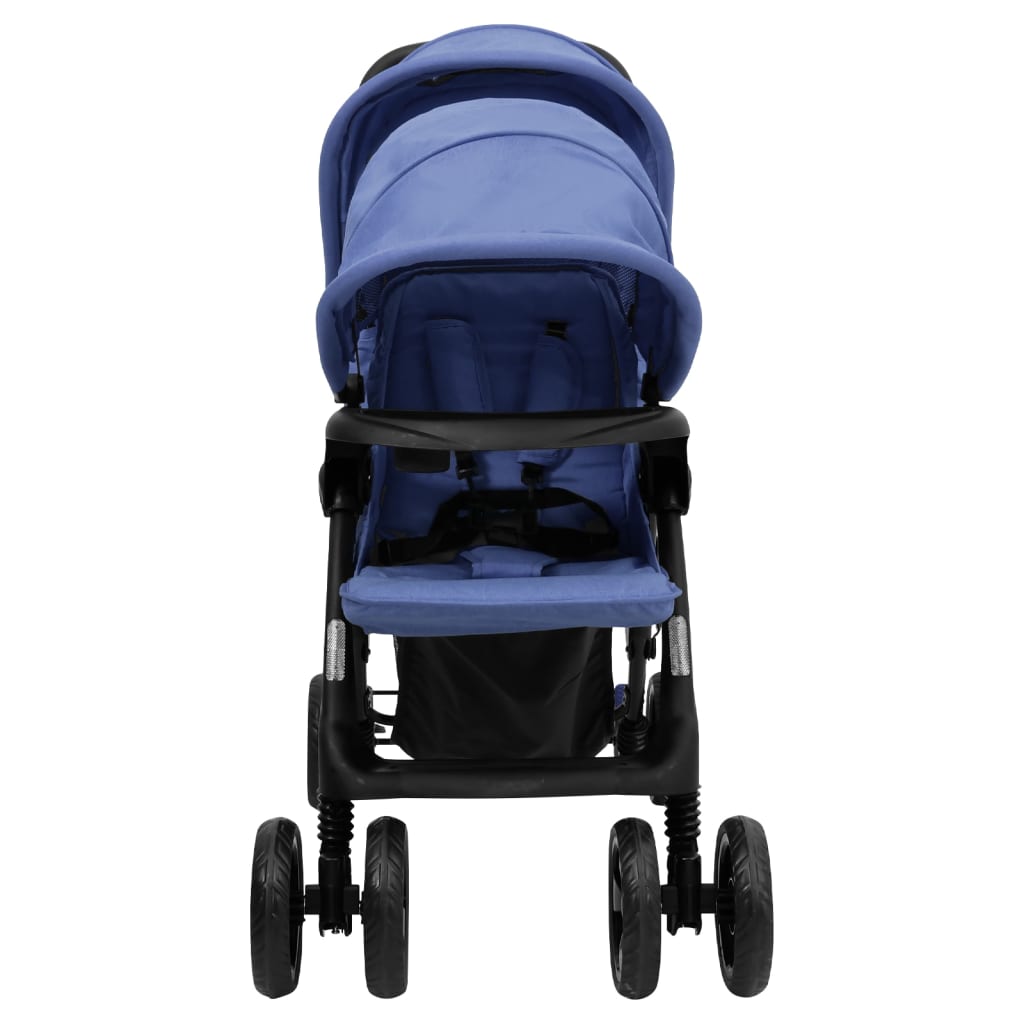 VidaXL Tweelingkinderwagen tandem staal marineblauw