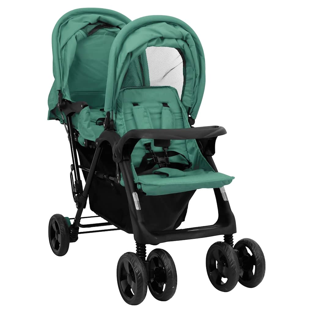 Vidaxl Twin Children tandemowy stal zielony