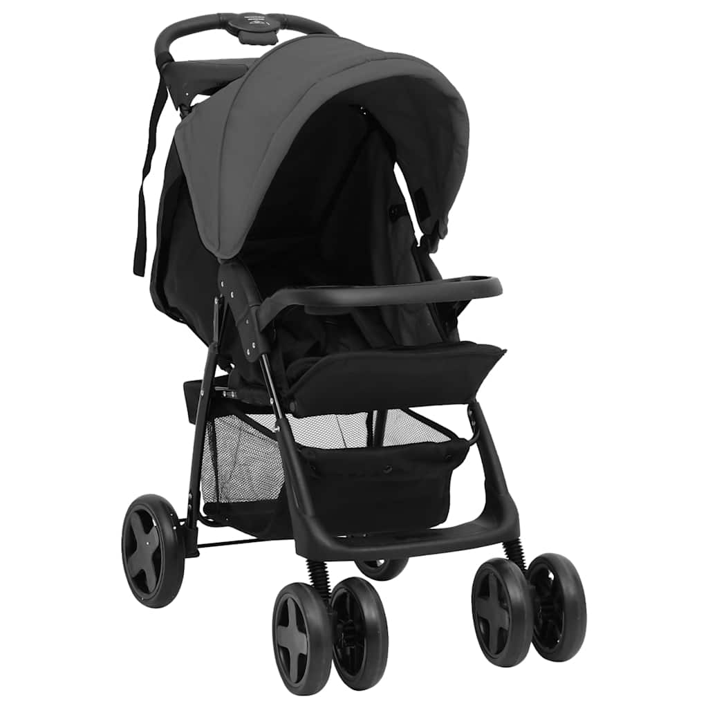 Vidaxl PRAM 2-In-1 Steel Dark Grey and Black