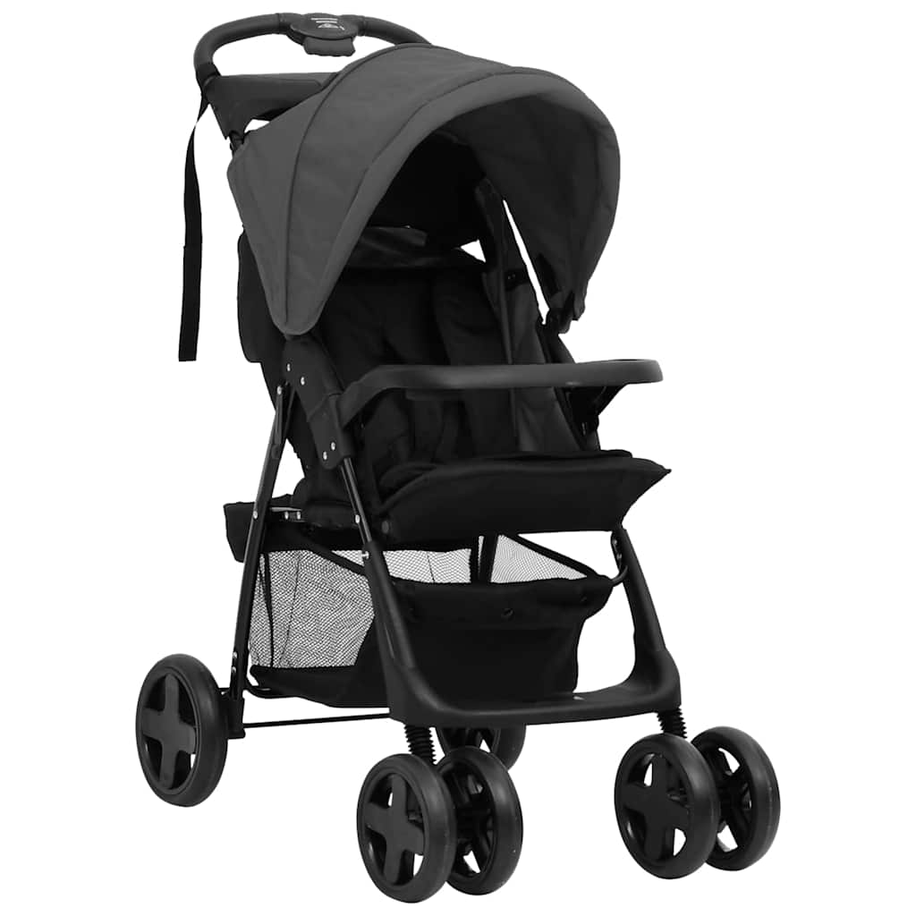 Vidaxl PRAM 2-In-1 Steel Dark Grey and Black