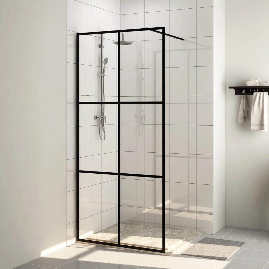 Vidaxl Walk-in Showning Wall 80x195 cm ESG-Glas Transparent and Black