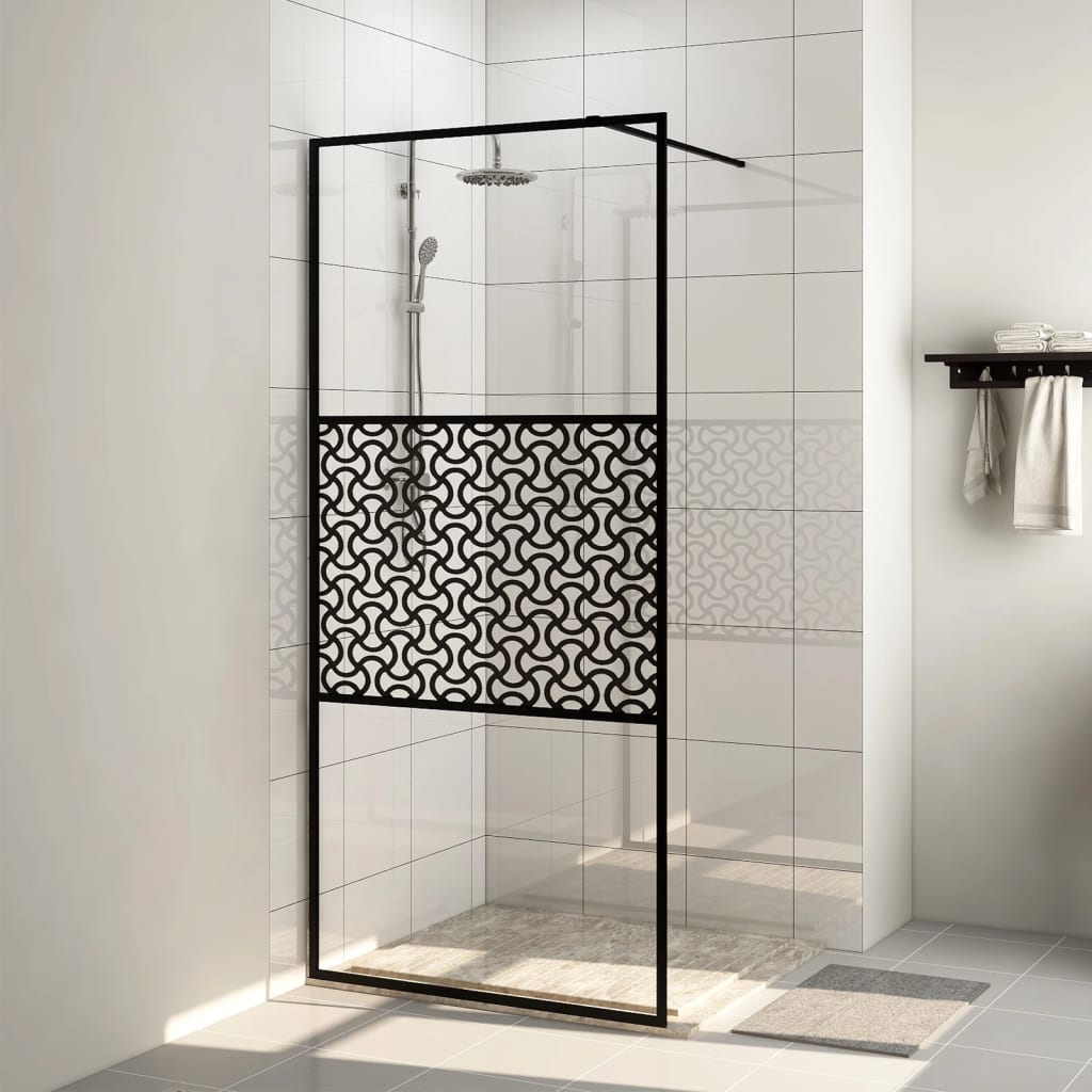 Vidaxl Walk-in Showning Wall 80x195 cm ESG-Glas Transparent and Black