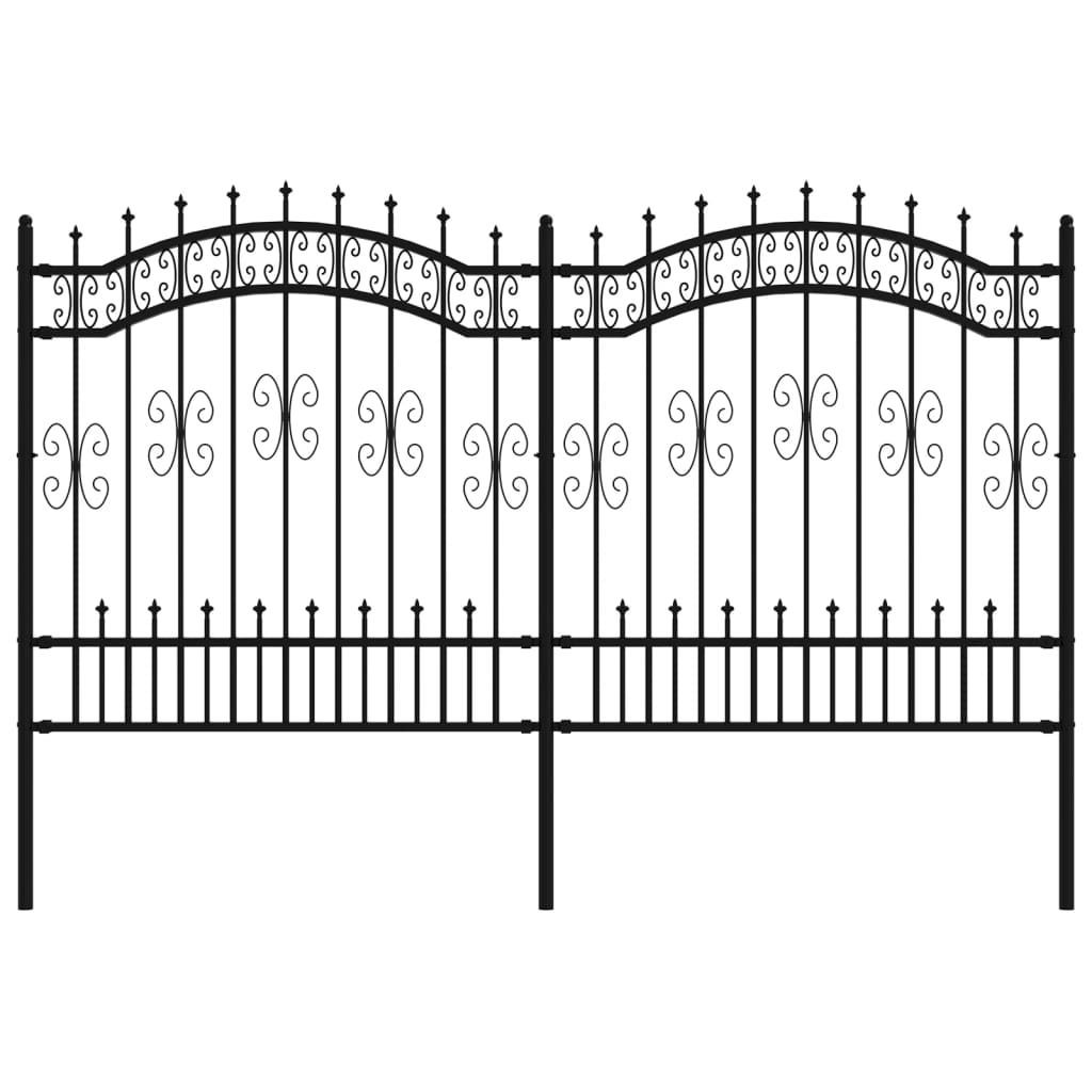 Vidaxl tuinhek met spijlpunten 165 cm gepoedercoat staal zwart