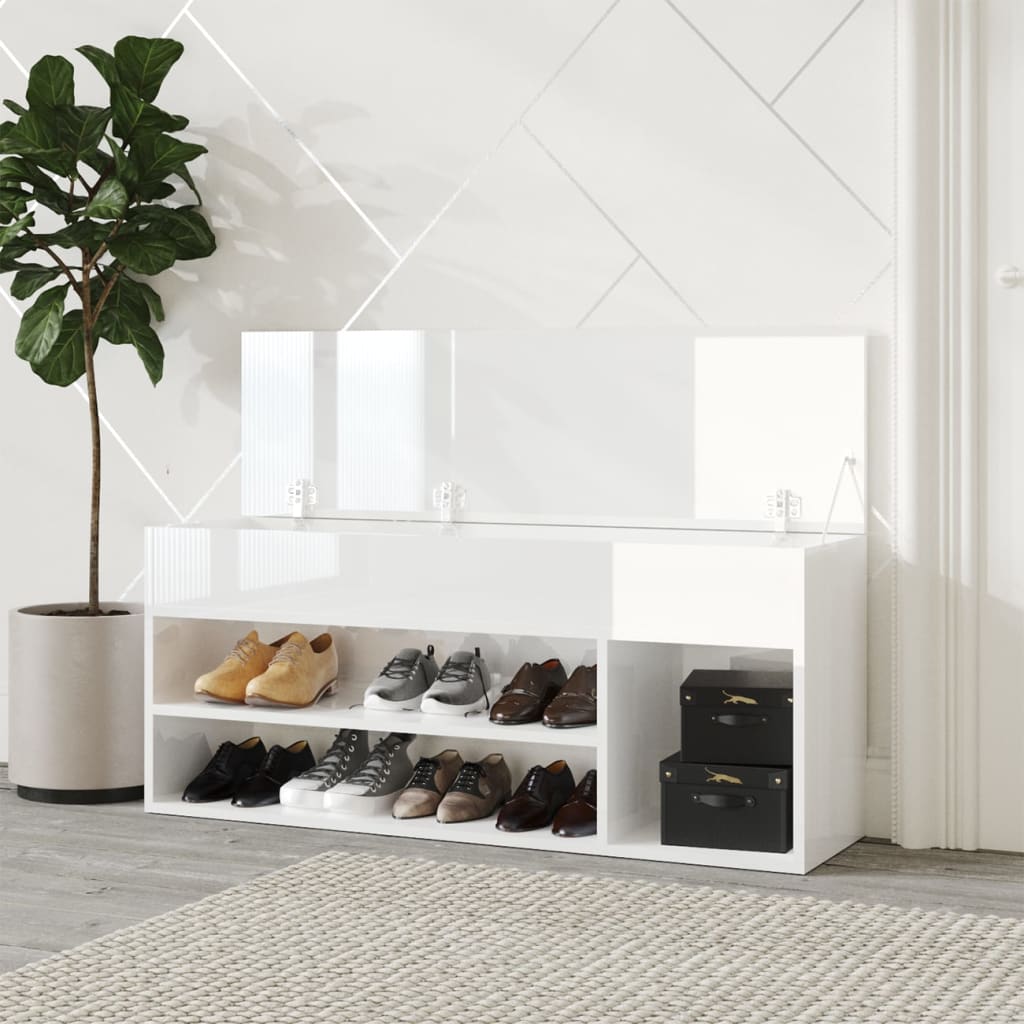 Vidaxl Shoes Bank 105x30x45 cm Processed Wood High Gloss White