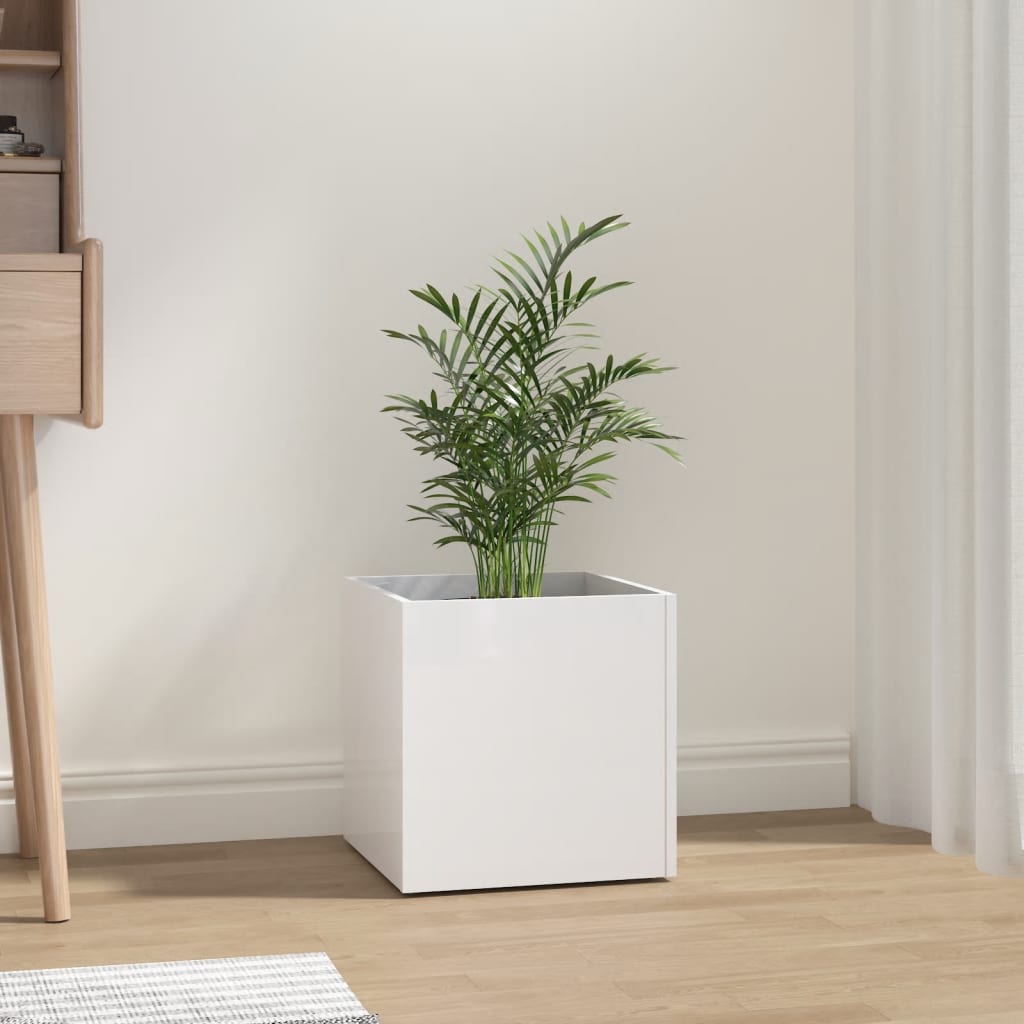 Vidaxl Planter Big 40x40x40 cm Forarbejdet træ Højglans hvid