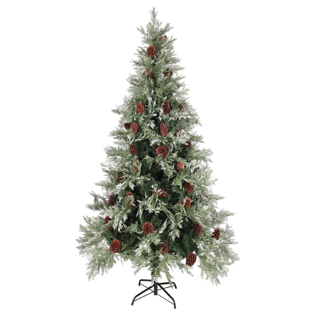 VidaXL Kerstboom met LED en dennenappels 225 cm PVC en PE groen en wit