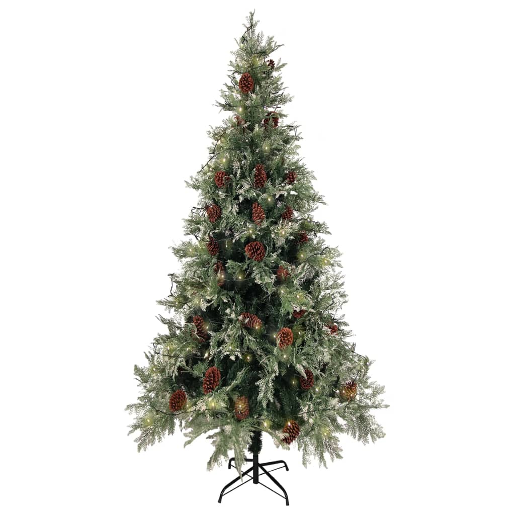 VidaXL Kerstboom met LED en dennenappels 225 cm PVC en PE groen en wit