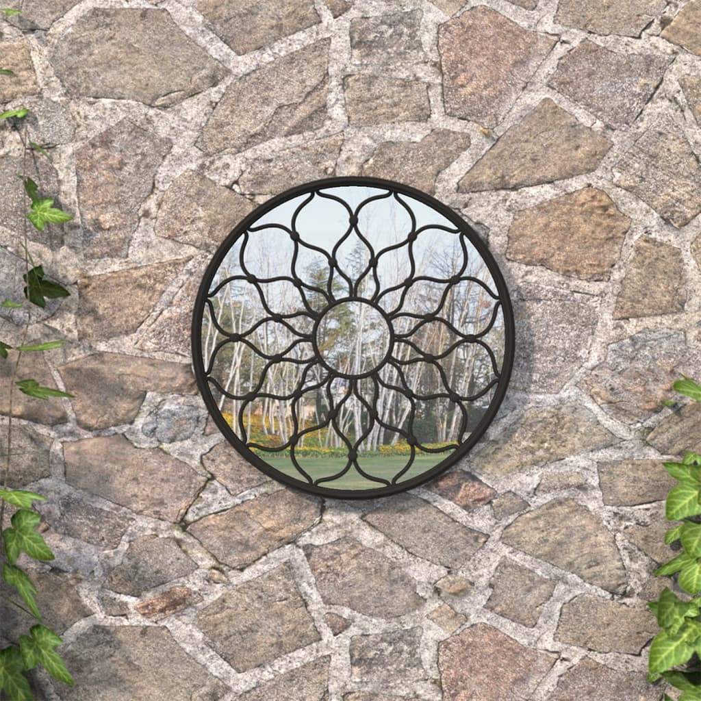 Miroir de jardin vidaxl autour de 40x3 cm de fer noir