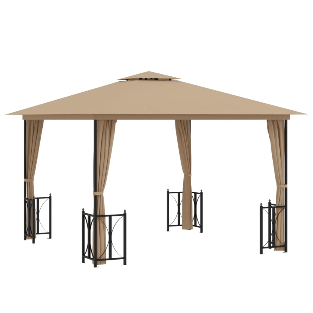 Arbor vidaxl avec parois latérales et toit double 3x3 m taupe