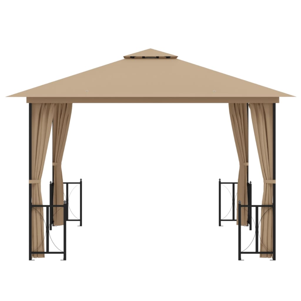 Vidaxl arbor with side walls and double roof 3x3 m taupe