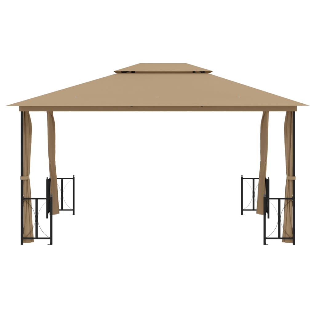 Arbor vidaxl avec parois latérales et toit double 3x4 m taupe