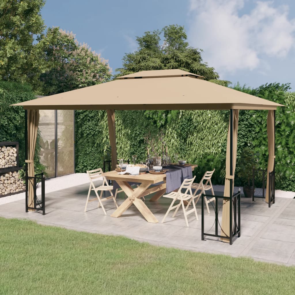 Arbor vidaxl avec parois latérales et toit double 3x4 m taupe