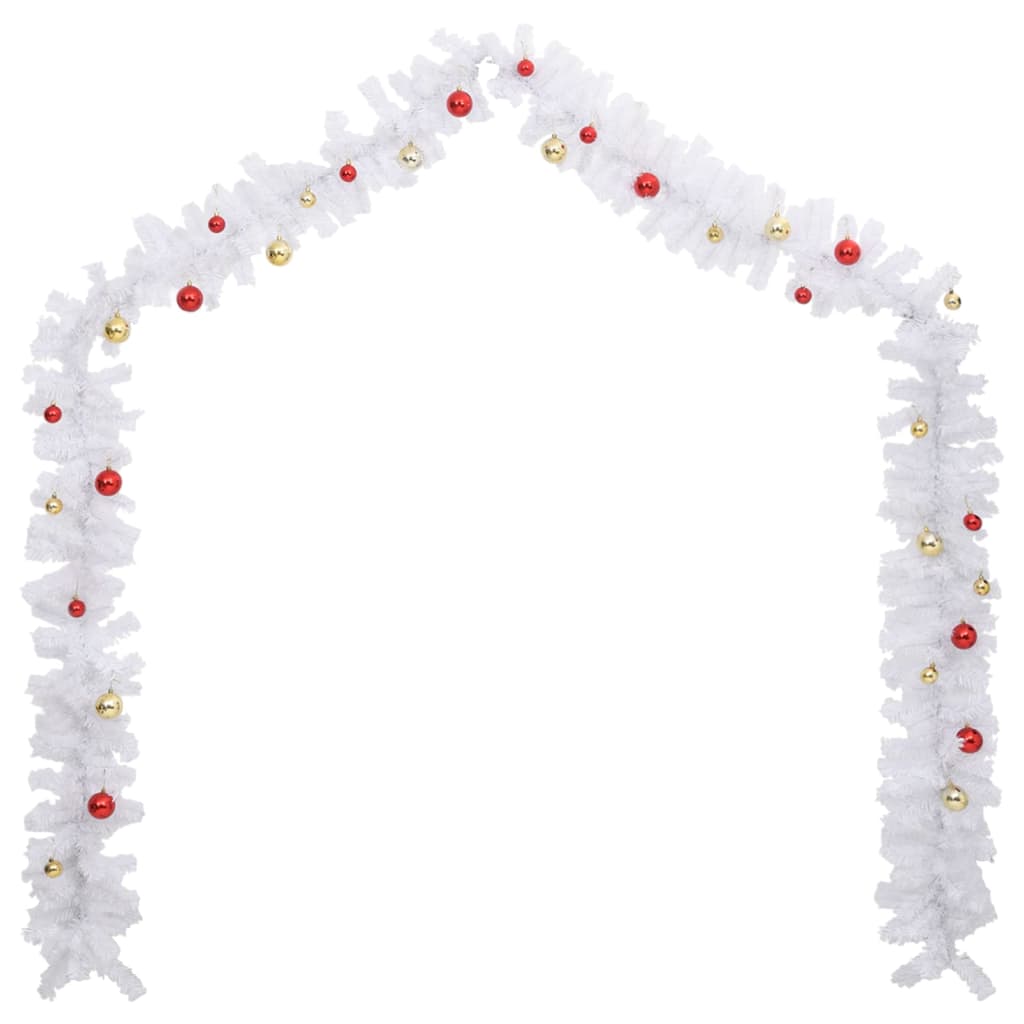 Vidaxl Christmas Garland dekorert med julekuler 5 m hvitt