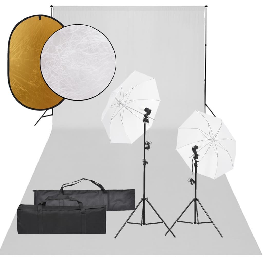 Vidaxl Photo Studio Conjunto de iluminación, fondo y reflector