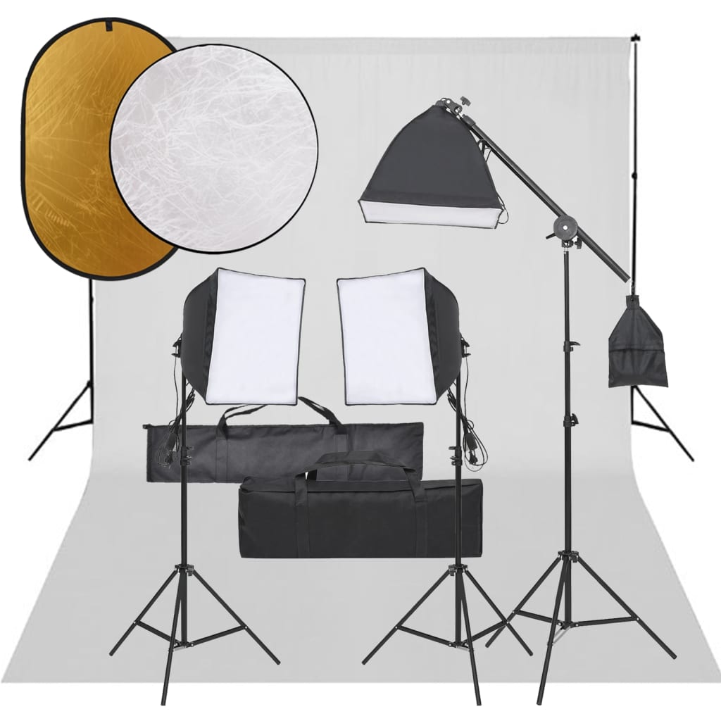 Vidaxl Photo Studio Set med belysningssæt, baggrund og reflektor